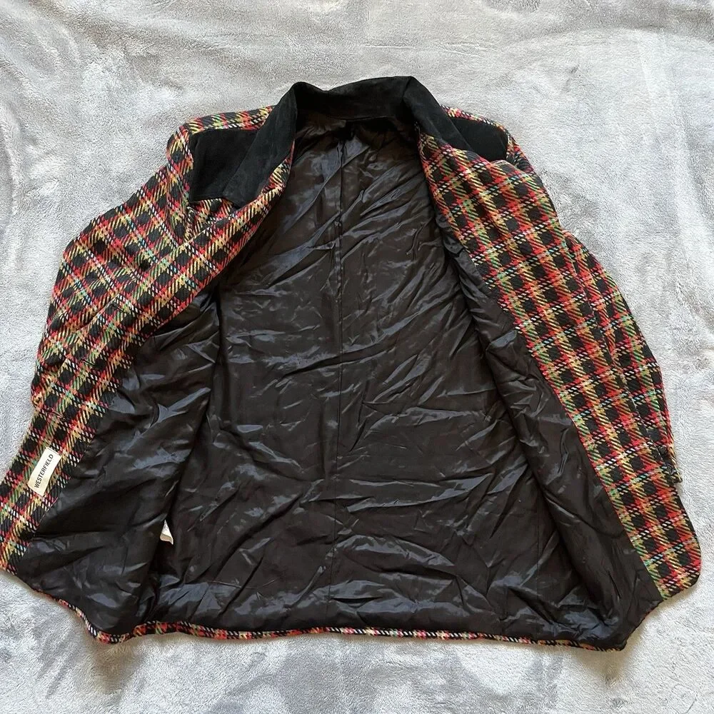 VTG Westerfield Plaid Wool Blend Blazer Suede Like Collar 80s Med USA Academia